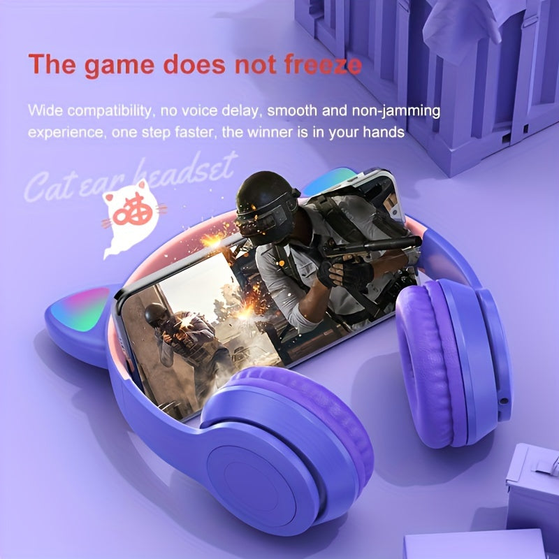 Wireless Gaming Earbuds with Cute Cat Ears - Fun Over-Ear Headphones for Kids Birthday Gift - ZOOMNSTORE