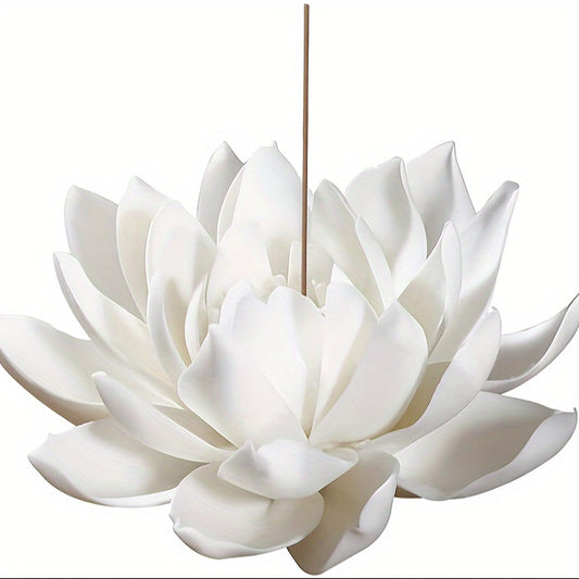 Ceramic Lotus Incense Burner - 43 Inch White Flower Stick Holder for Home Decor and Yoga Studio - ZOOMNSTORE