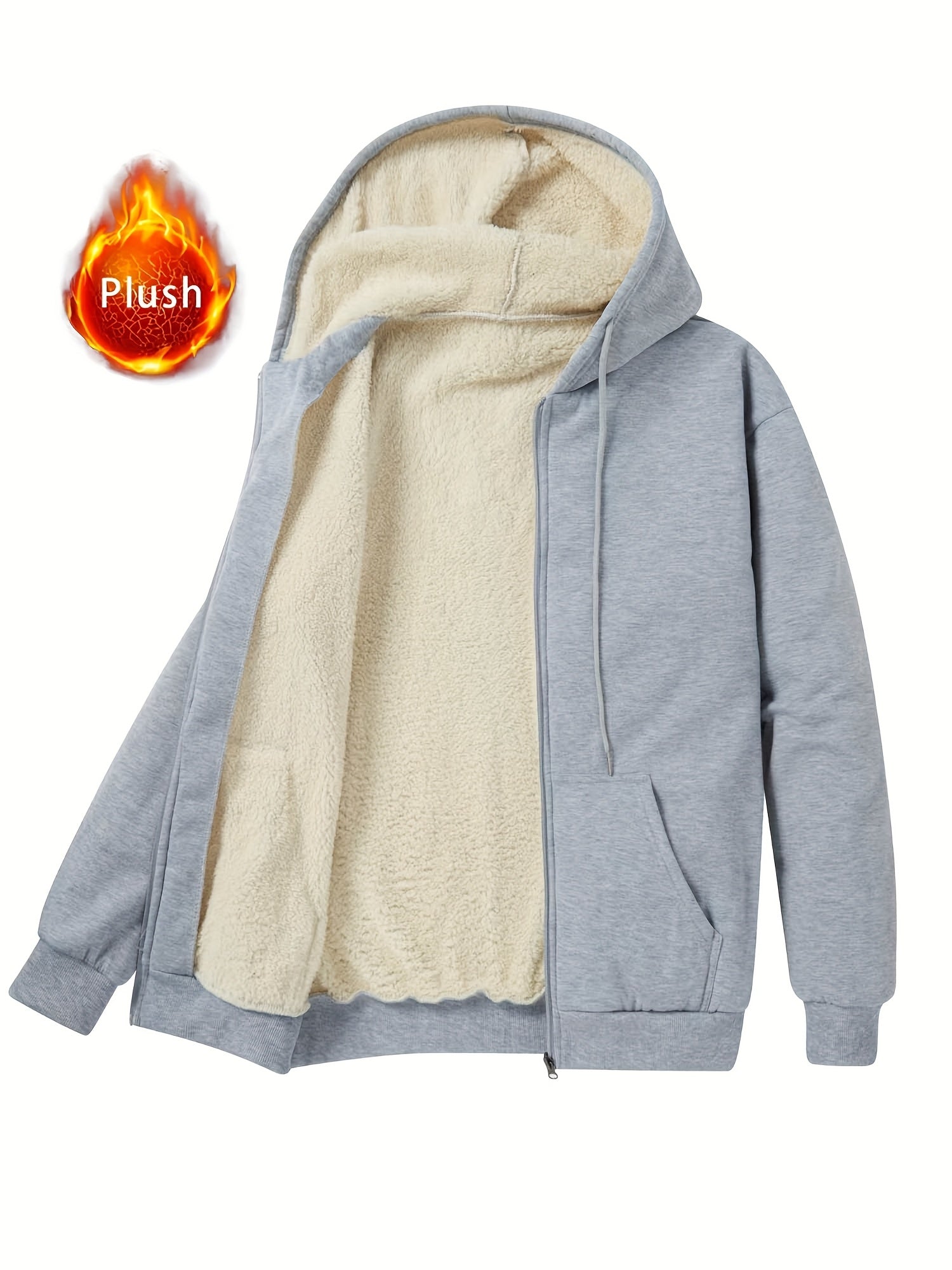 Mens Plush Zip-Up Hooded Sweatshirt - Warm Long Sleeve Jacket for Fall  Winter with Drawstring and Pockets - ZOOMNSTORE