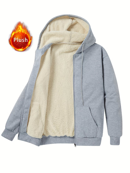 Mens Plush Zip-Up Hooded Sweatshirt - Warm Long Sleeve Jacket for Fall  Winter with Drawstring and Pockets - ZOOMNSTORE