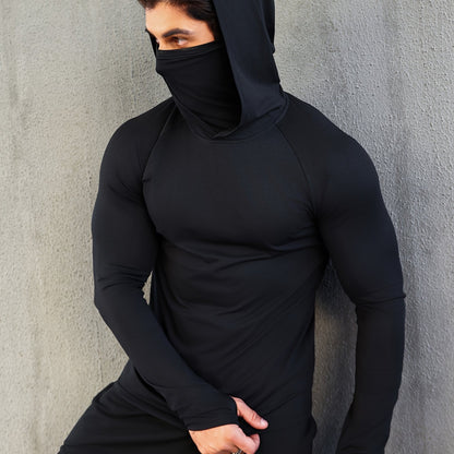 Mens Quick-Dry Fitness Hoodie with Face Mask - Compression Sweatshirt for Spring  Autumn - ZOOMNSTORE