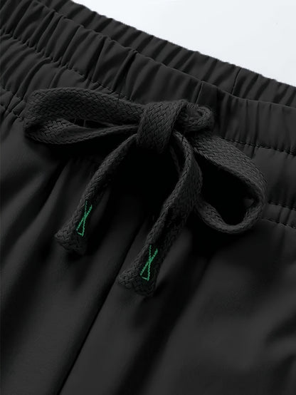 1pc Women's Plus Size Elegant Solid Black Sweatpants with Drawstring Waist & Zipper Pocket - Stretchy Polyester Blend, Machine Washable for All-Season Outdoor Activities, Plus Size Sweatpants - ZOOMNSTORE