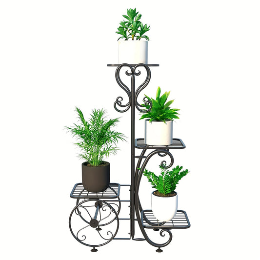 4-Tier Wrought Iron Plant Stand - Metal Shelf Rack for IndoorOutdoor Use - ZOOMNSTORE