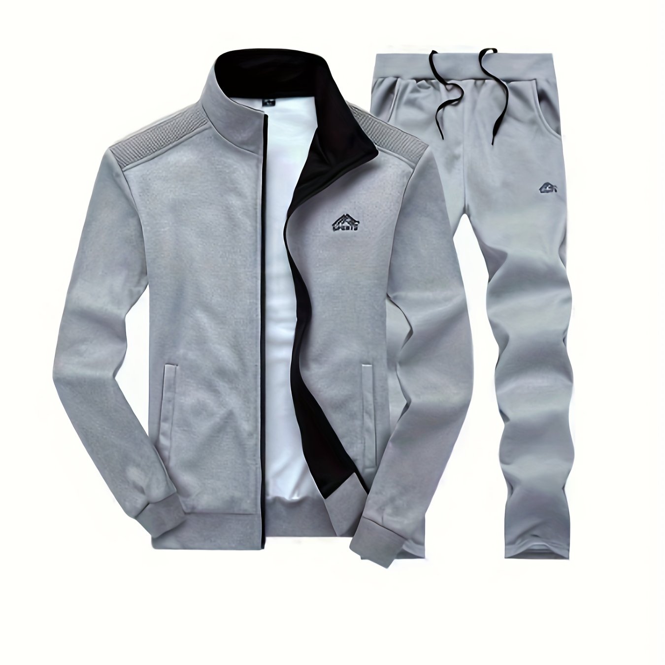 2pcs Embroidered Stand Collar Zip Up Jacket & Elastic Waist Drawstring Pants - Men's Sportswear Set for Outdoor Activities - ZOOMNSTORE