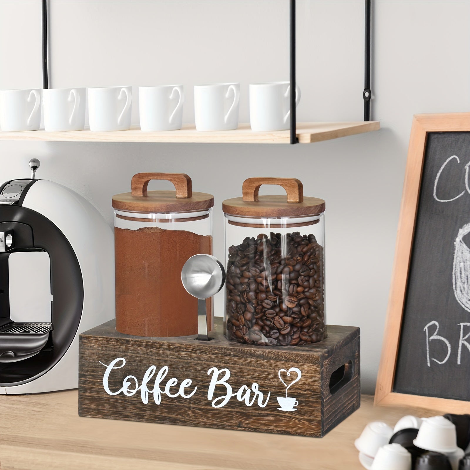 Airtight Glass Storage Jars with Bamboo Lids and Spoon - Coffee Sugar Tea Canisters - ZOOMNSTORE