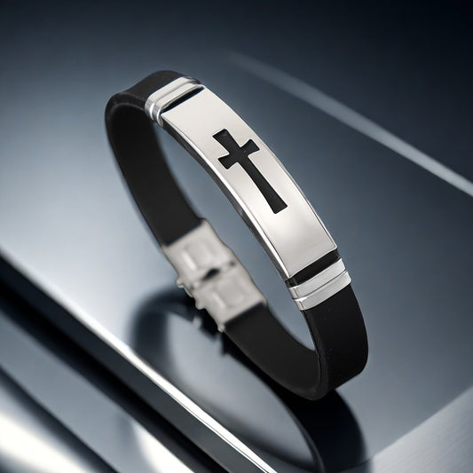 Minimalist Stainless Steel Cross Bracelet - Personalized Mens Silicone Wristband Punk Style Gift - ZOOMNSTORE