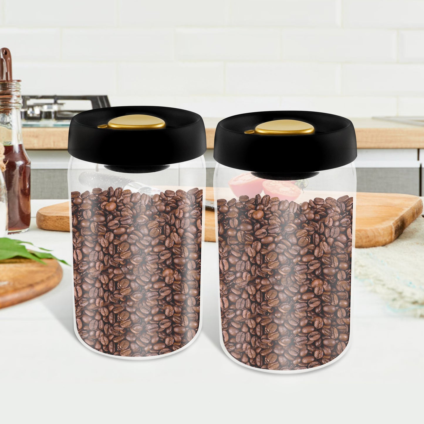 Airtight Glass Coffee Canisters - 2pcs Reusable Food Storage Containers with Flip Top Lid - ZOOMNSTORE