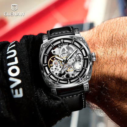 Automatic Mens Skeleton Watch - Retro Self-Winding 3 ATM Waterproof with Luminous Hands - ZOOMNSTORE