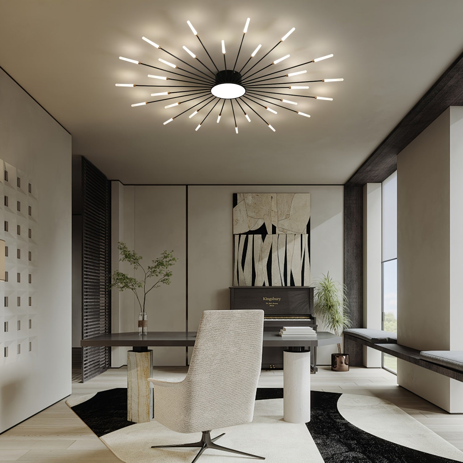 Gold Modern Fireworks Chandelier with 30 LEDs Adjustable 60W-120W 3000K-6500K Lighting for Living Room Bedroom and Dining Room - ZOOMNSTORE