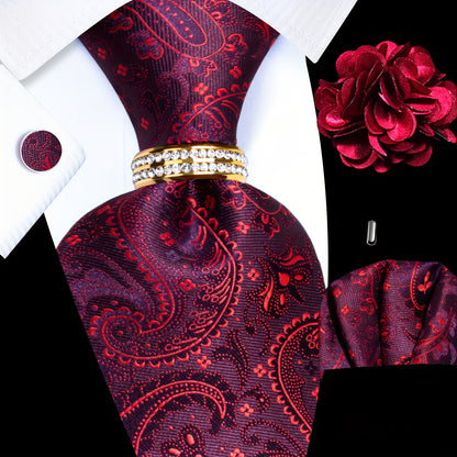 Mens Luxury Tie Set - Elegant 5PCS with Pocket Square Cufflinks Tie Ring Lapel Pin - ZOOMNSTORE