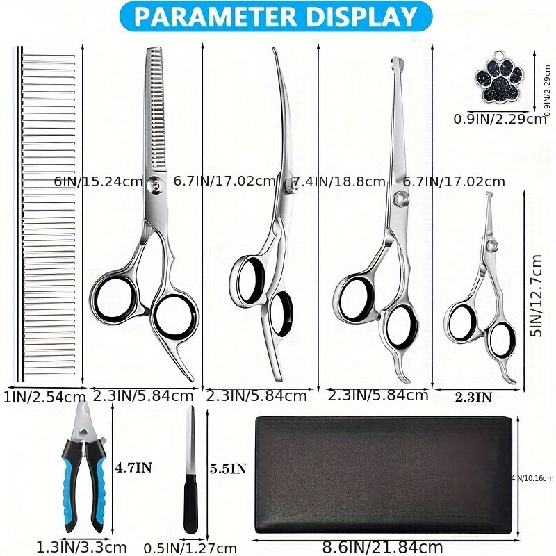 Dog Grooming Scissors Kit - 8-in-1 Titanium Coated with Safety Tips - ZOOMNSTORE