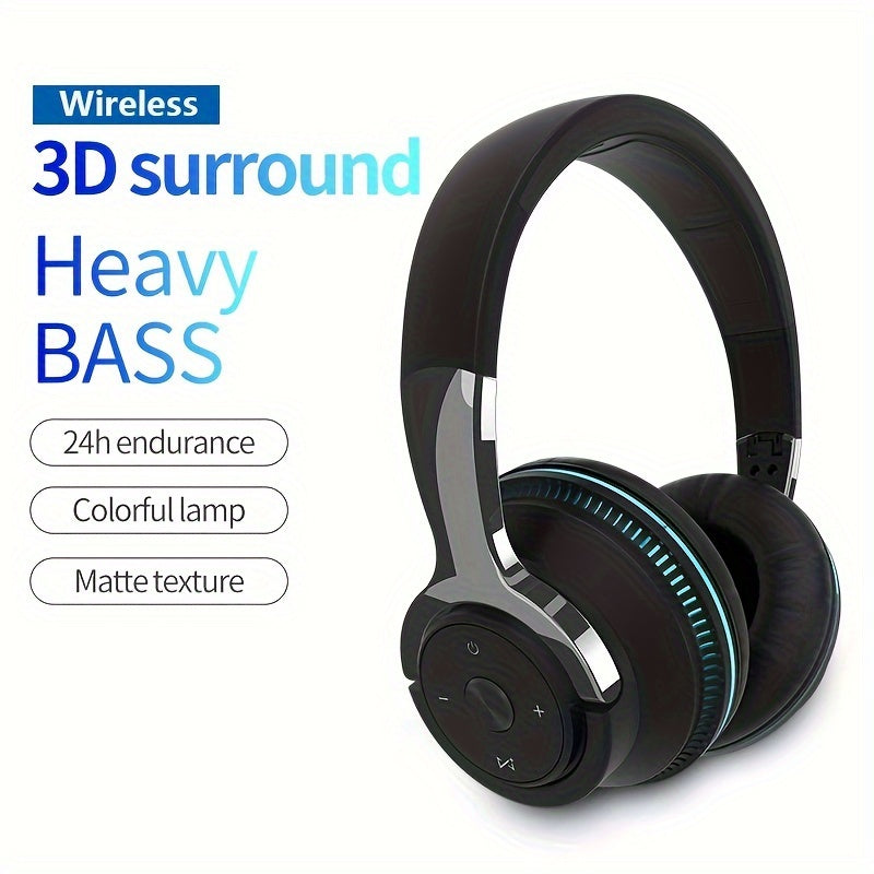 Wireless Headphones - 24 Hours Playtime Over Ear with Mic FM Radio Soft Earpads LED Light TF Card and AUX Support - ZOOMNSTORE