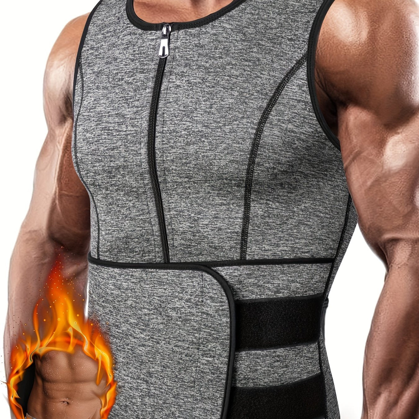 Mens Compression Zip-Up Athletic Vest - Slim Fit Gym Waist Trainer Tank Top - ZOOMNSTORE