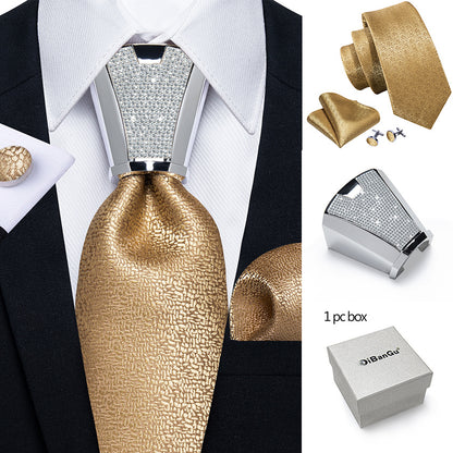Mens Silvery Necktie Set - Necktie Ring Handkerchief  Cufflinks with Gift Box - ZOOMNSTORE