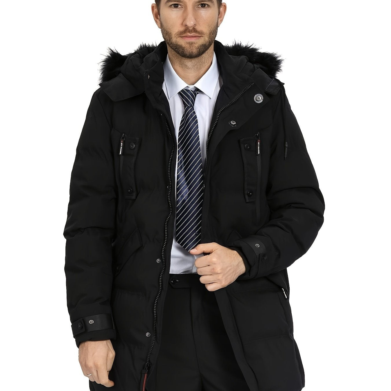 Mens Waterproof Parka Jacket - Warm Puffer Coat with Removable Faux Fur Hood - ZOOMNSTORE