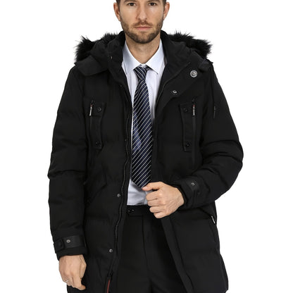 Mens Waterproof Parka Jacket - Warm Puffer Coat with Removable Faux Fur Hood - ZOOMNSTORE
