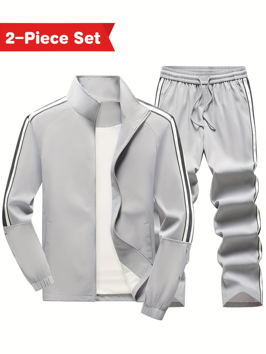 Striped Sportswear Set - Long Sleeve Zip Sweatshirt  Drawstring Sweatpants - ZOOMNSTORE