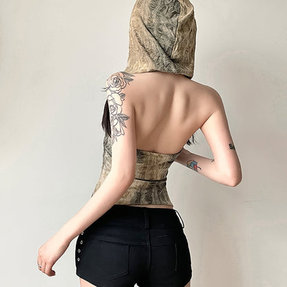 Women's Hooded Tank Tops Slim Ripped Sleeveless Open Back Asymmetrical Shirt for Summer Streetwear - ZOOMNSTORE