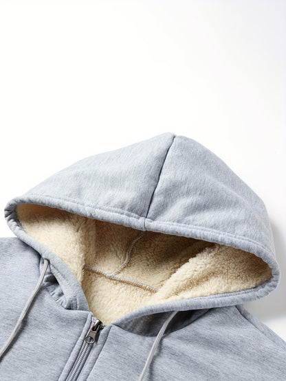 Mens Plush Zip-Up Hooded Sweatshirt - Warm Long Sleeve Jacket for Fall  Winter with Drawstring and Pockets - ZOOMNSTORE