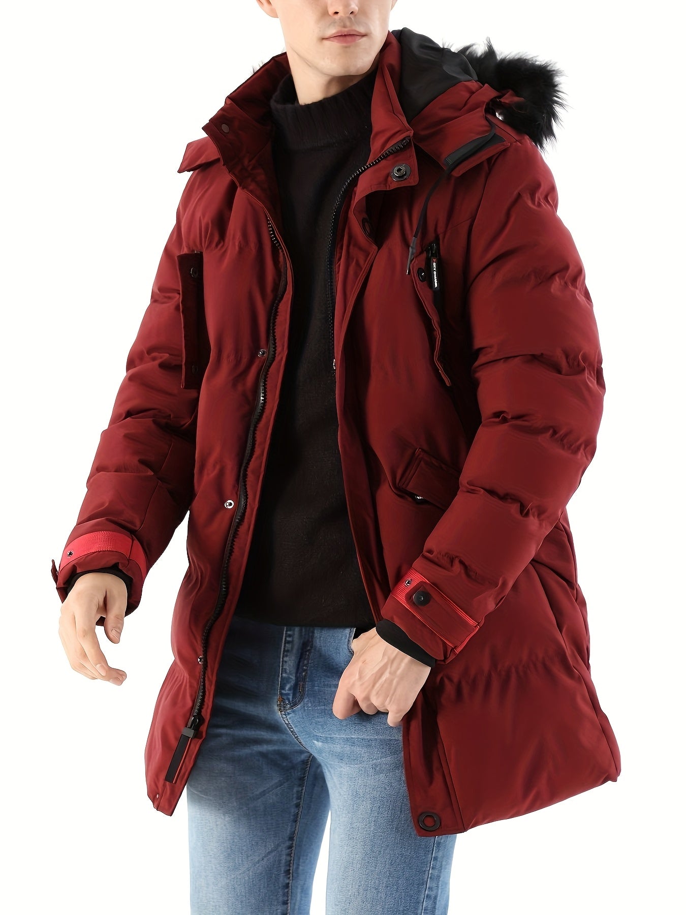 Mens Waterproof Parka Jacket - Warm Puffer Coat with Removable Faux Fur Hood - ZOOMNSTORE