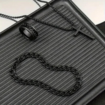Alloy Cross Jewelry Set - Elegant Pendant Necklace Bracelet  Ring for Everyday Wear - ZOOMNSTORE