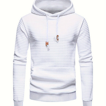 Mens Athletic Hoodie - Navy Blue Stretchy Pullover with Waffle Knit Fabric and Ribbed Cuffs - ZOOMNSTORE
