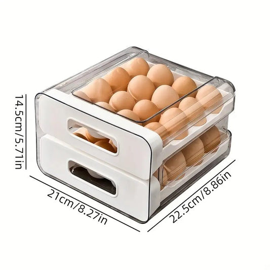 32-Grid Double-Layer Egg Storage Box with Drawer  Durable PETPP Ideal for Refrigerator Organization Keeps Eggs Fresh  Organized - ZOOMNSTORE