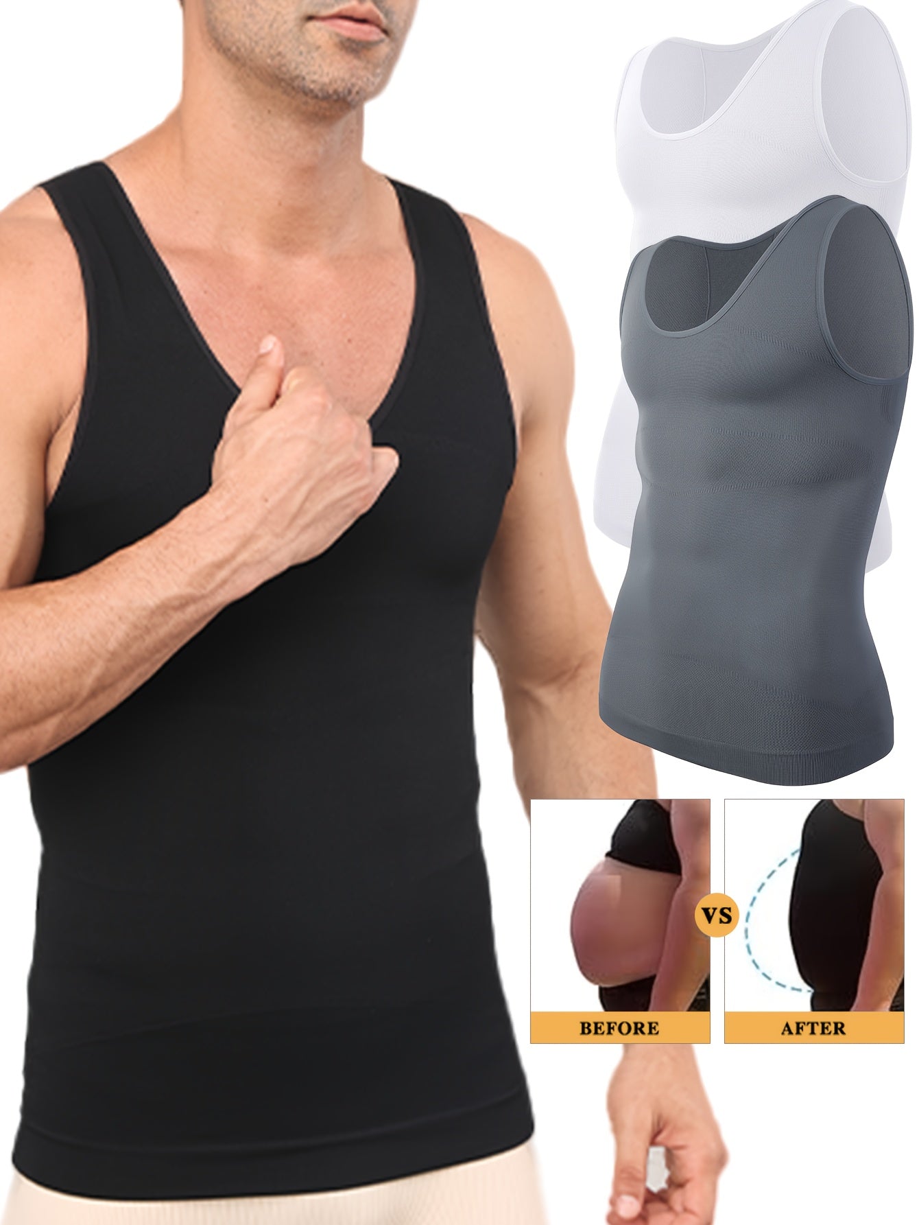 Mens Slimming Compression Shirt - Sleeveless Waist Trainer Tank Top - ZOOMNSTORE