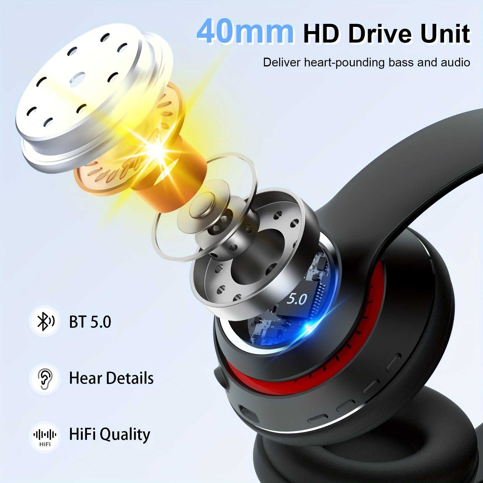 Wireless Over-Ear HiFi Headphones - 50 Hours Playtime Deep Bass Microphone Foldable Lightweight Design - ZOOMNSTORE