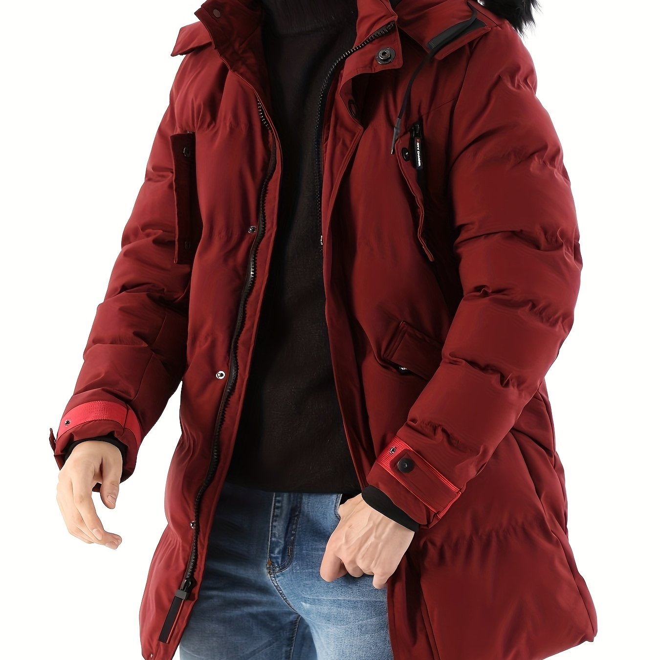 Mens Waterproof Parka Jacket - Warm Puffer Coat with Removable Faux Fur Hood - ZOOMNSTORE