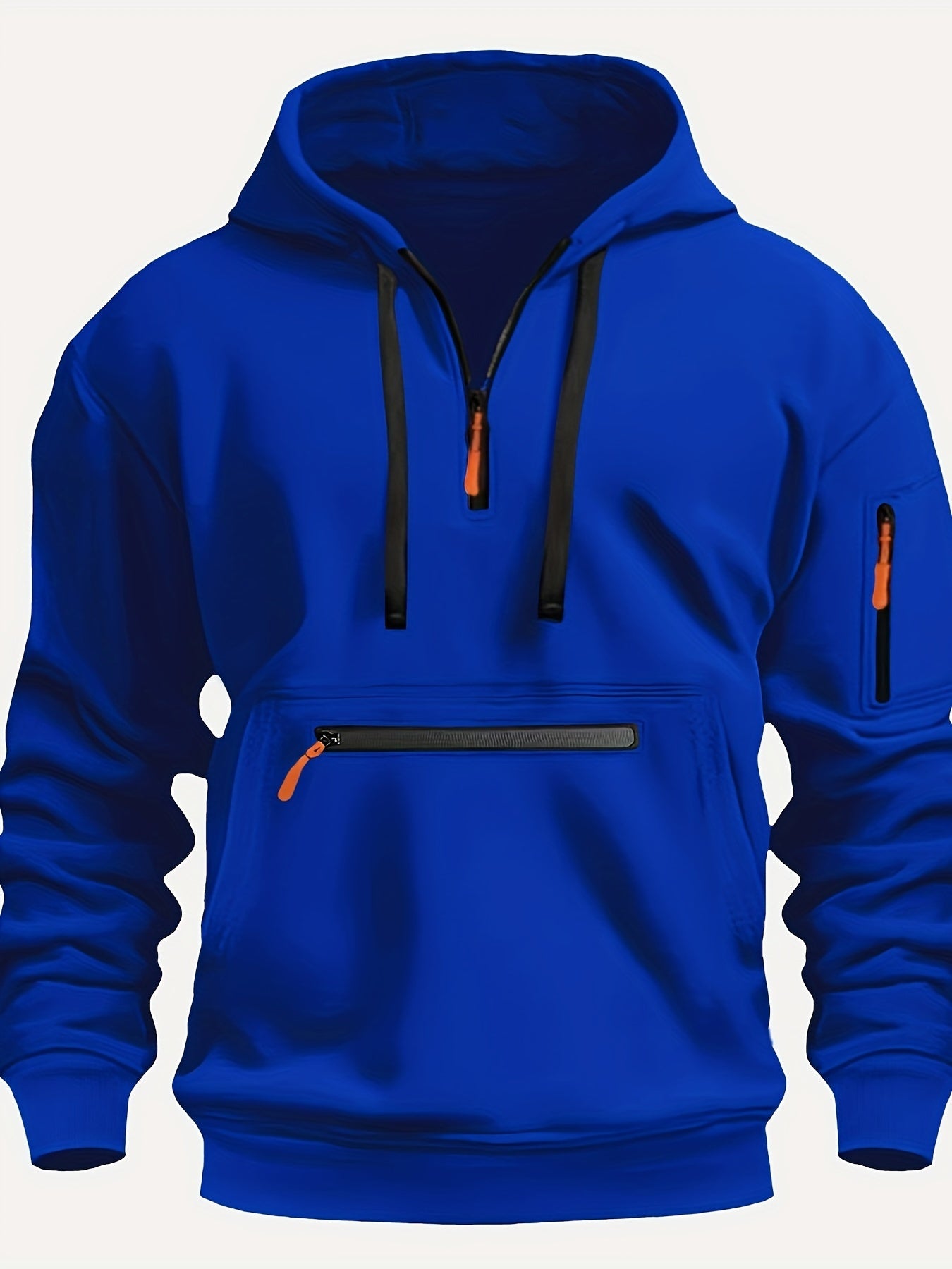Men's Solid ColorHalf-Zip Design Long Sleeve Casual Hooded Sweatshirt With Kangaroo Pocket For Fall/Winter Casual Daily Wear - ZOOMNSTORE