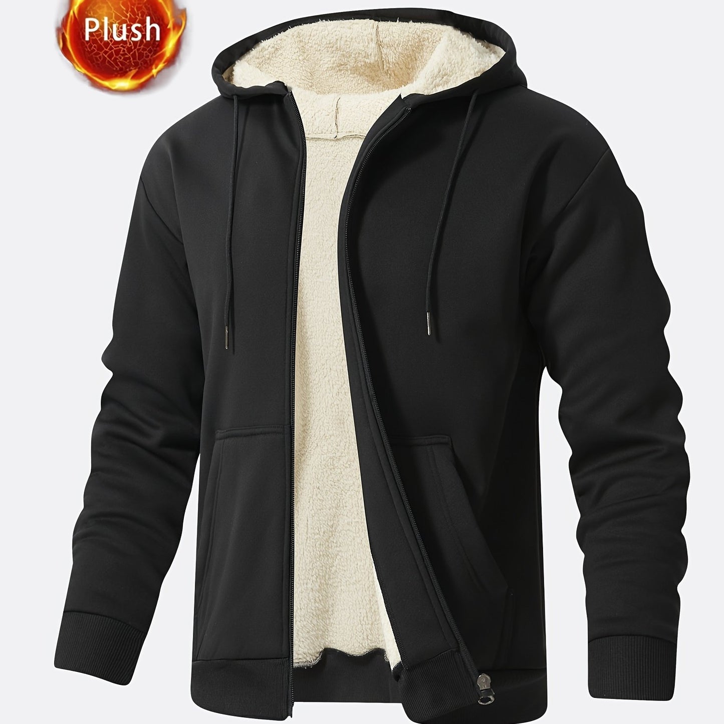 Mens Plush Zip-Up Hooded Sweatshirt - Warm Long Sleeve Jacket for Fall  Winter with Drawstring and Pockets - ZOOMNSTORE
