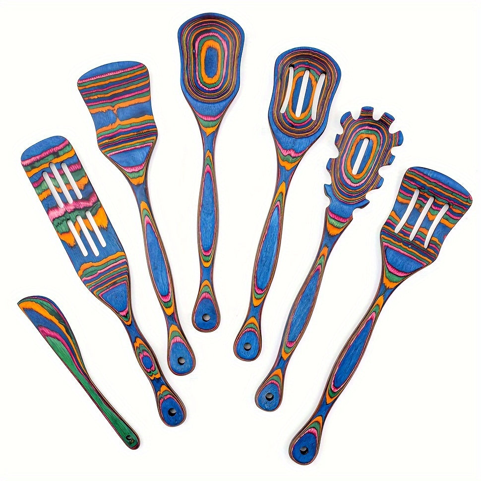 Pakkawood Cooking Utensils Set - 6Pcs7Pcs Non-Stick Wooden Spoons for Home  Kitchen Gifts - ZOOMNSTORE