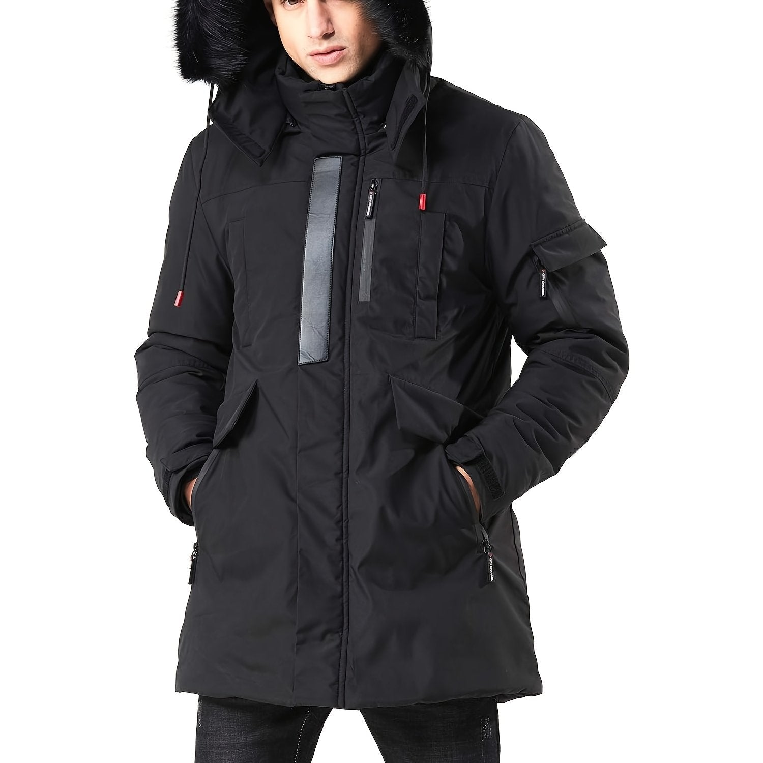 Mens Waterproof Parka Jacket - Warm Puffer Coat with Removable Faux Fur Hood - ZOOMNSTORE