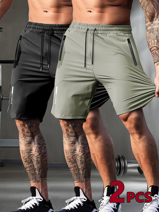 Mens Casual High Stretch Sports Shorts - Breathable Regular Fit Zip Pockets 2-Pack - ZOOMNSTORE