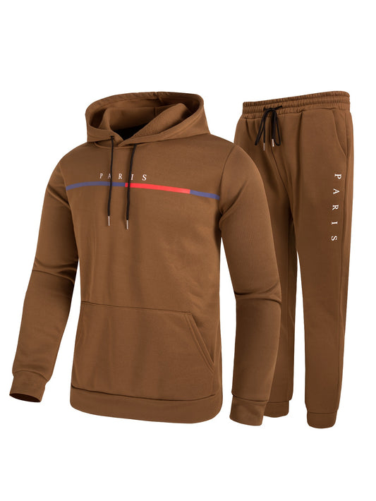 Paris Print Hoodie  Joggers Set - Casual Pullover Sweatshirt for SpringFall - ZOOMNSTORE
