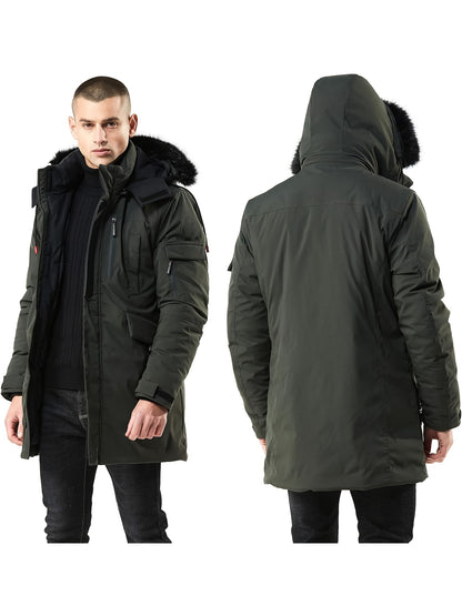 Mens Waterproof Parka Jacket - Warm Puffer Coat with Removable Faux Fur Hood - ZOOMNSTORE