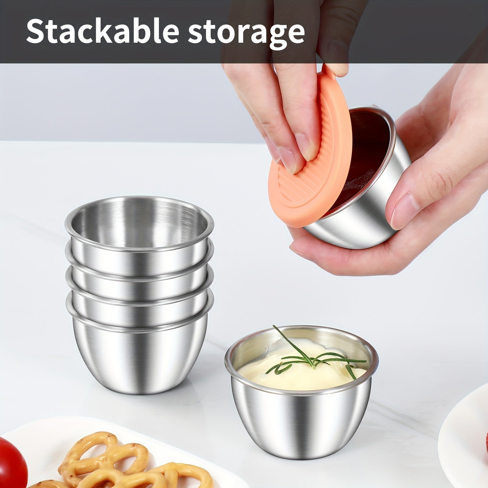 6-Piece Stainless Steel Salad Dressing Containers with Leak-Proof Silicone Lids for Bento Boxes Travel  Picnics - 24 Ounces Each - ZOOMNSTORE