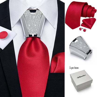 Mens Silvery Necktie Set - Necktie Ring Handkerchief  Cufflinks with Gift Box - ZOOMNSTORE