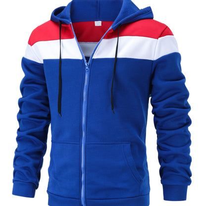Mens Casual Zip-Up Hoodie - Solid Color Long Sleeve Pullover Stretch Polyester AutumnWinter Fashion - ZOOMNSTORE
