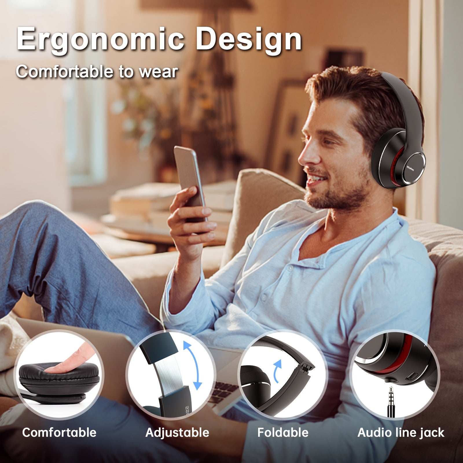 Wireless Over-Ear HiFi Headphones - 50 Hours Playtime Deep Bass Microphone Foldable Lightweight Design - ZOOMNSTORE