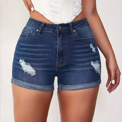 Womens Denim Shorts Set - Distressed Blue Jean Shorts  Stylish White Top - ZOOMNSTORE