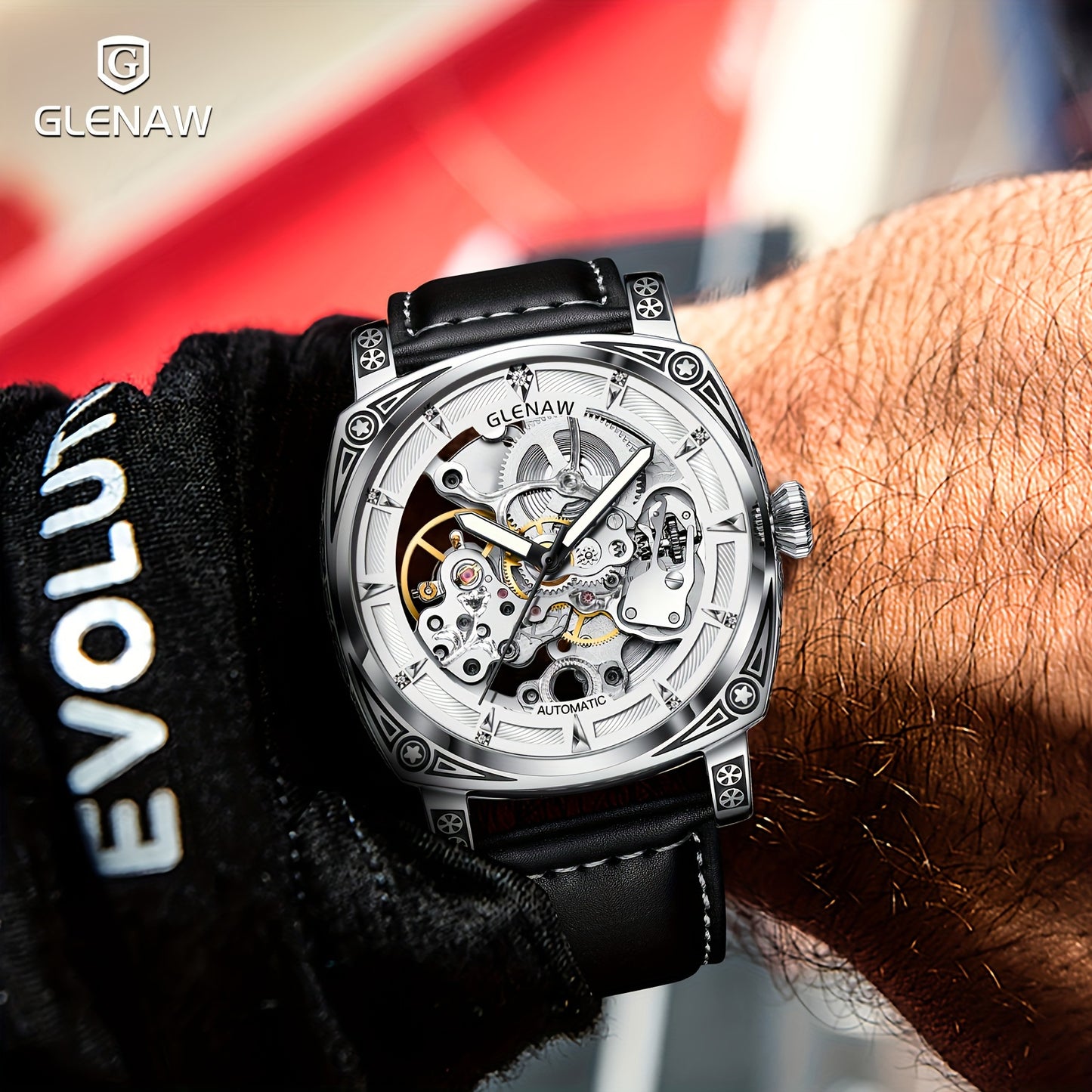 Automatic Mens Skeleton Watch - Retro Self-Winding 3 ATM Waterproof with Luminous Hands - ZOOMNSTORE