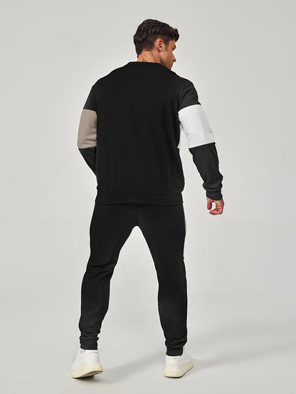 Color Blocked 2-Piece Mens Sweatshirt and Jogger Set - Casual Long Sleeve Outfit for Fall and Winter - ZOOMNSTORE