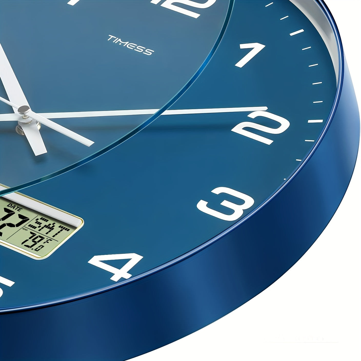 Silent No-Ticking Wall Clock with Perpetual Calendar - Easy-to-Read Analog and Digital Time in Teal White Blue Gold - ZOOMNSTORE