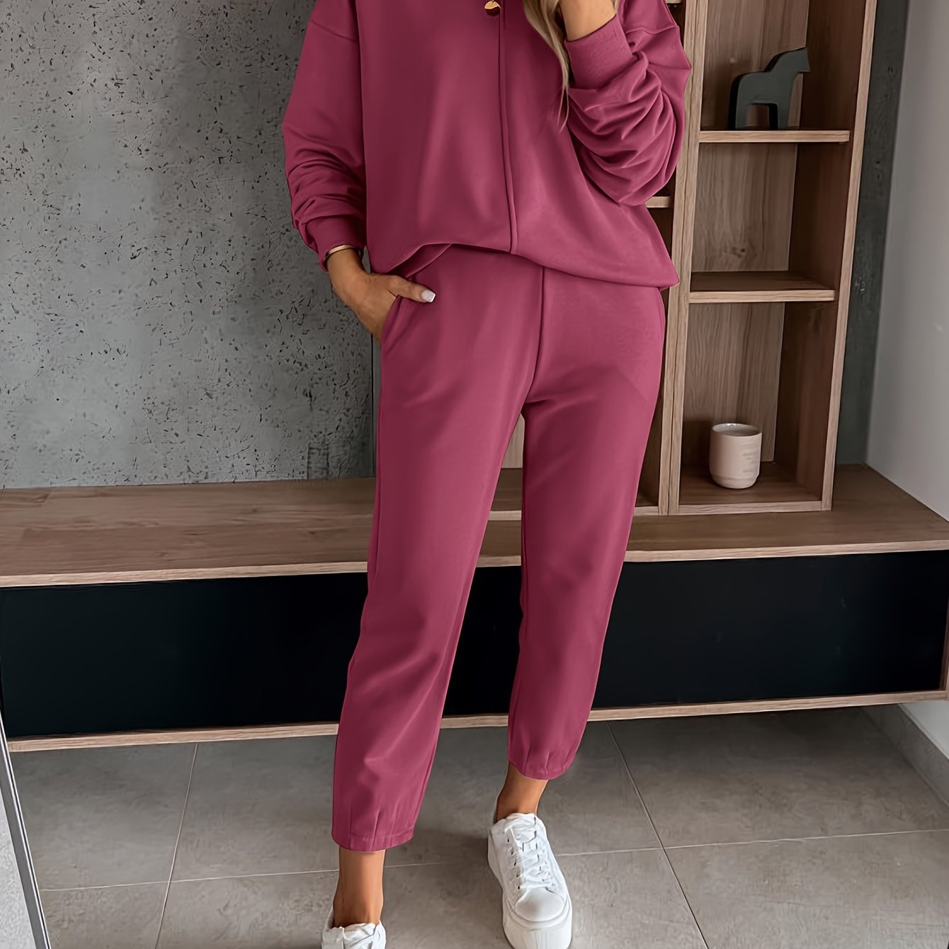 Womens Long Sleeve Pullover  Jogging Pants Set - Casual Autumn Winter Commuting Outfit with Pockets - ZOOMNSTORE