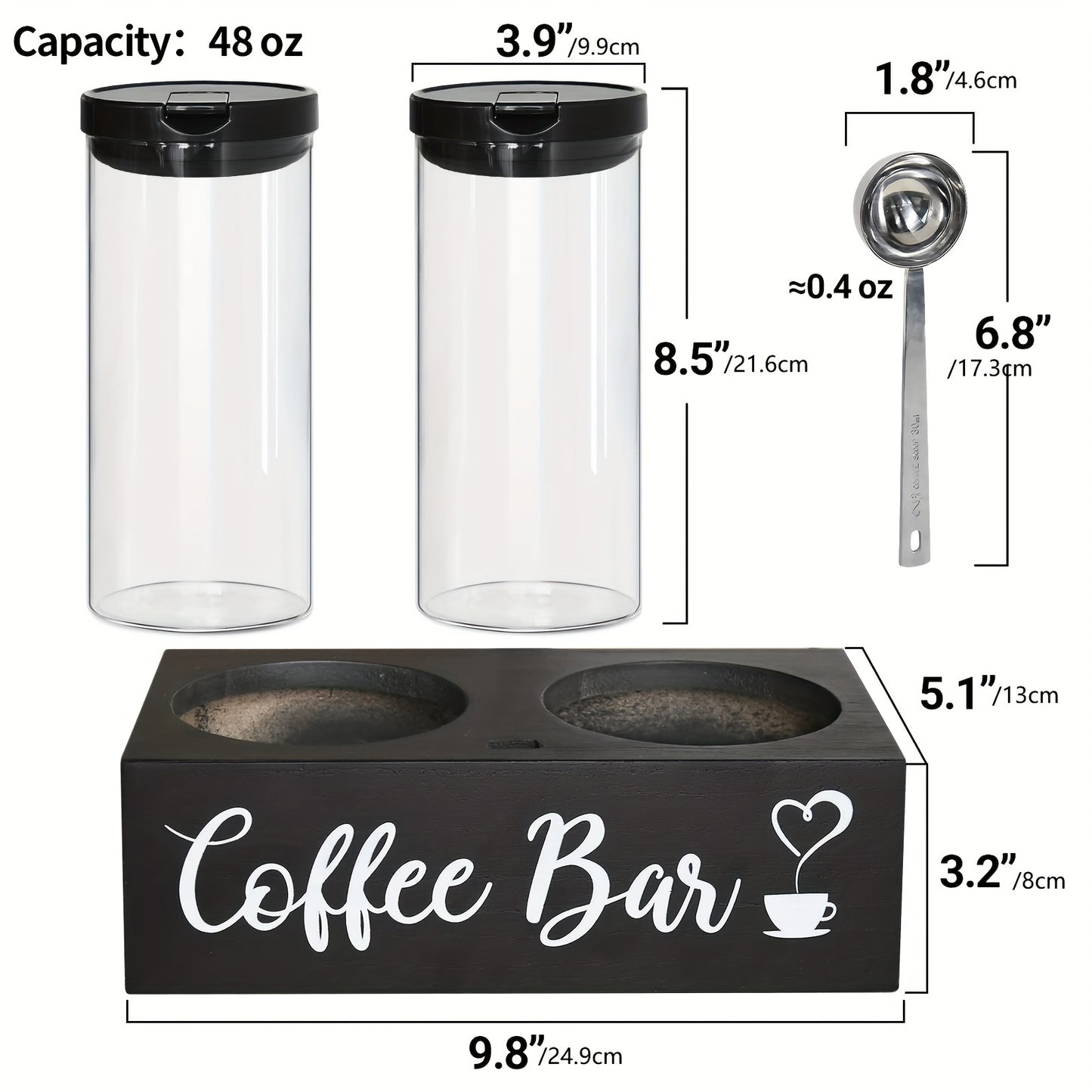 Airtight Glass Storage Jars with Bamboo Lids and Spoon - Coffee Sugar Tea Canisters - ZOOMNSTORE