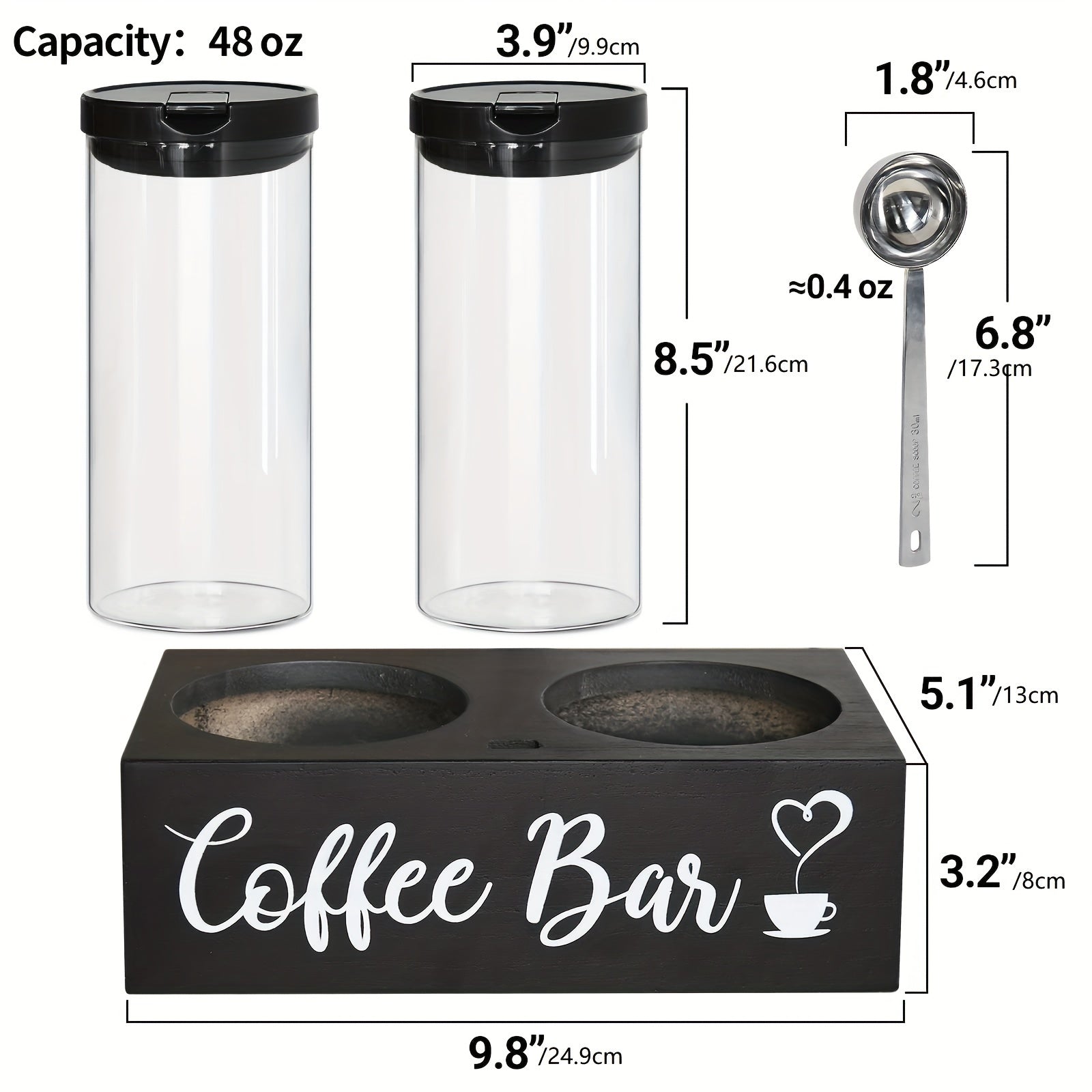 Airtight Glass Storage Jars with Bamboo Lids and Spoon - Coffee Sugar Tea Canisters - ZOOMNSTORE