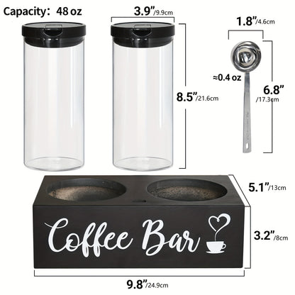 Airtight Glass Storage Jars with Bamboo Lids and Spoon - Coffee Sugar Tea Canisters - ZOOMNSTORE