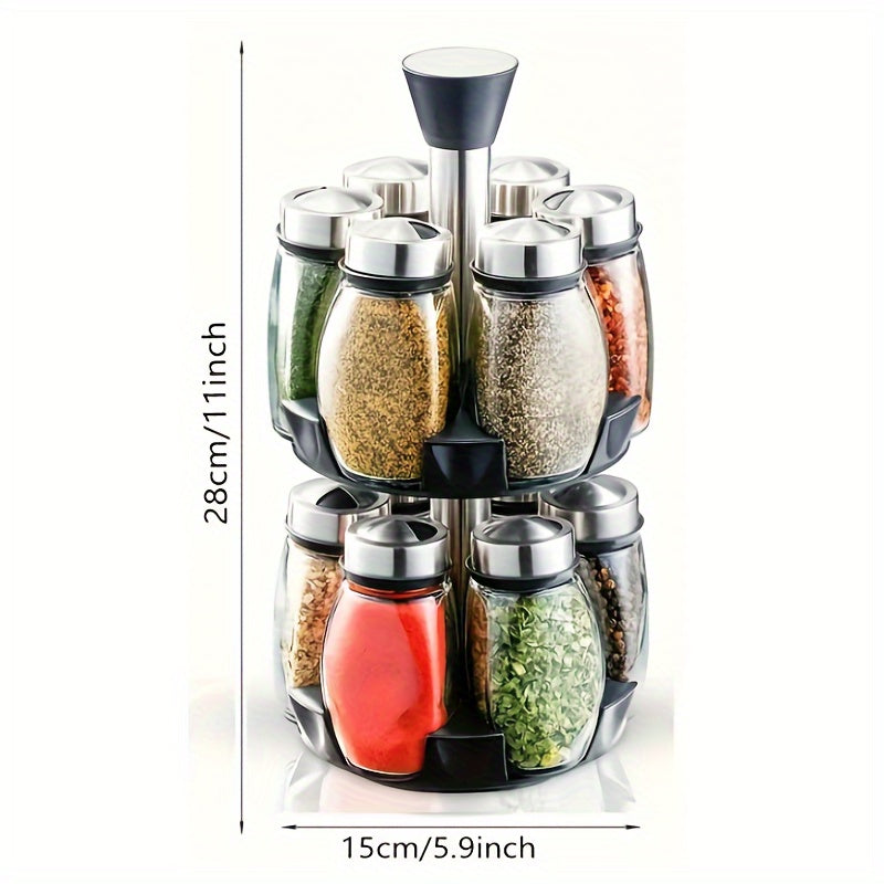 Spice Container Set - 13 Piece Swivel Spice Rack Organizer for Kitchen Cabinets and Countertops - ZOOMNSTORE